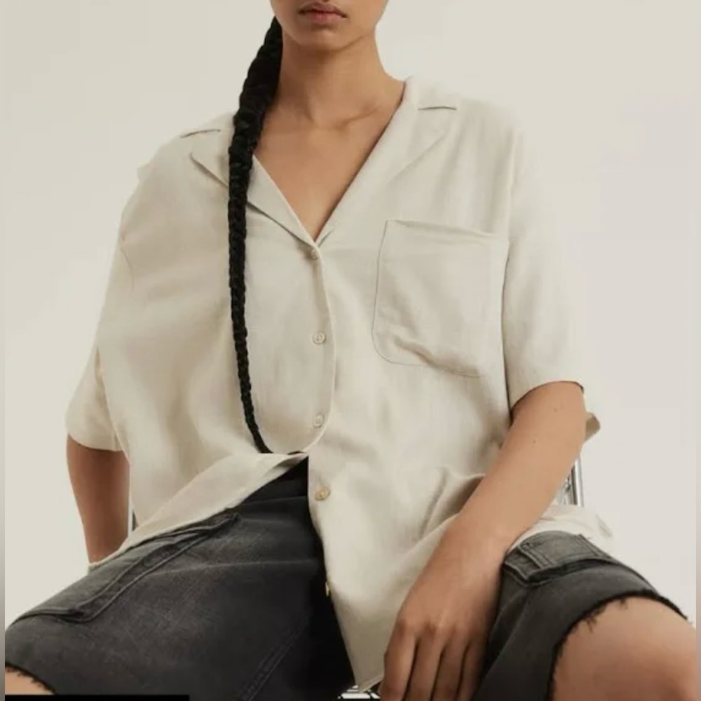 H&M Divided Oversized Linen Blend Airy Resort Shirt